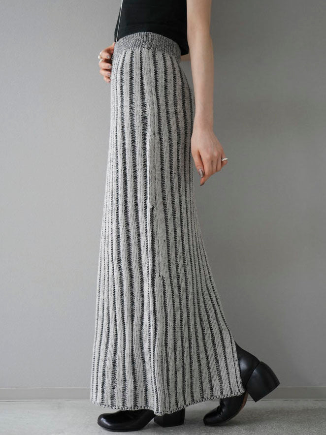 [Pre-order] Color-coordinated wide rib knit skirt/ivory