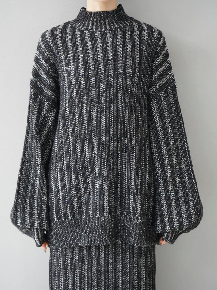 [Pre-order] Color-coordinated wide rib bottleneck knit pullover/Black