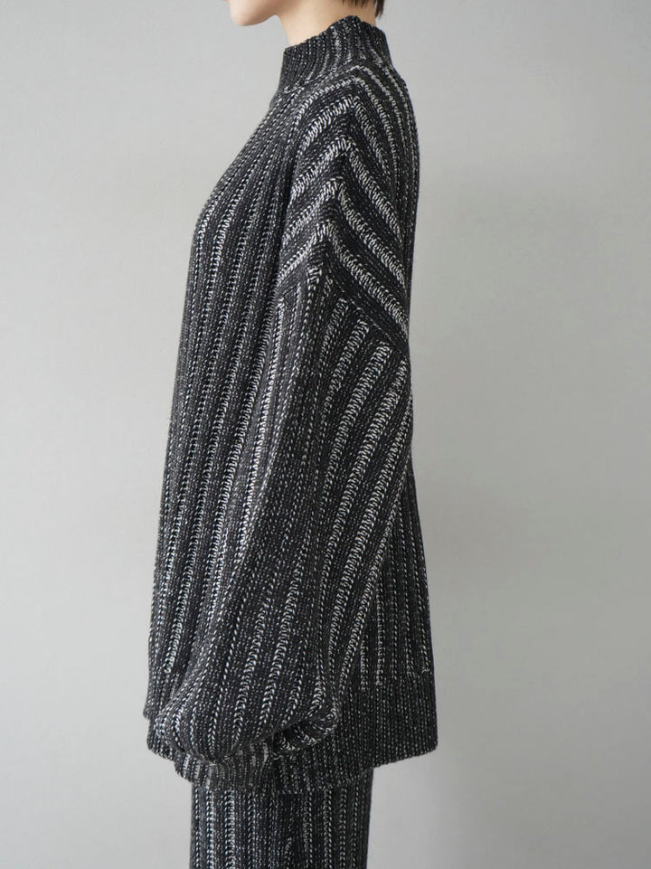 [Pre-order] Color-coordinated wide rib bottleneck knit pullover/Black
