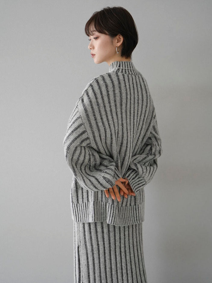 [Pre-order] Color-coordinated wide rib bottle neck knit pullover/ivory