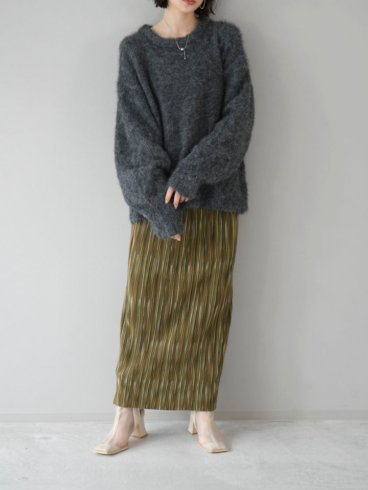 [Pre-order] Wool blend mohair touch shaggy knit pullover/charcoal