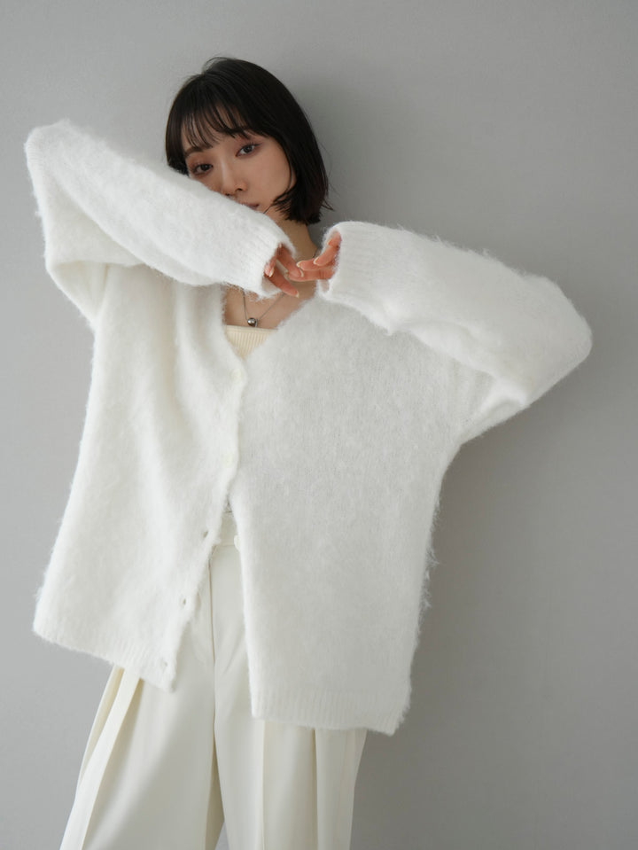 [Pre-order] Wool blend mohair touch shaggy knit cardigan/off-white