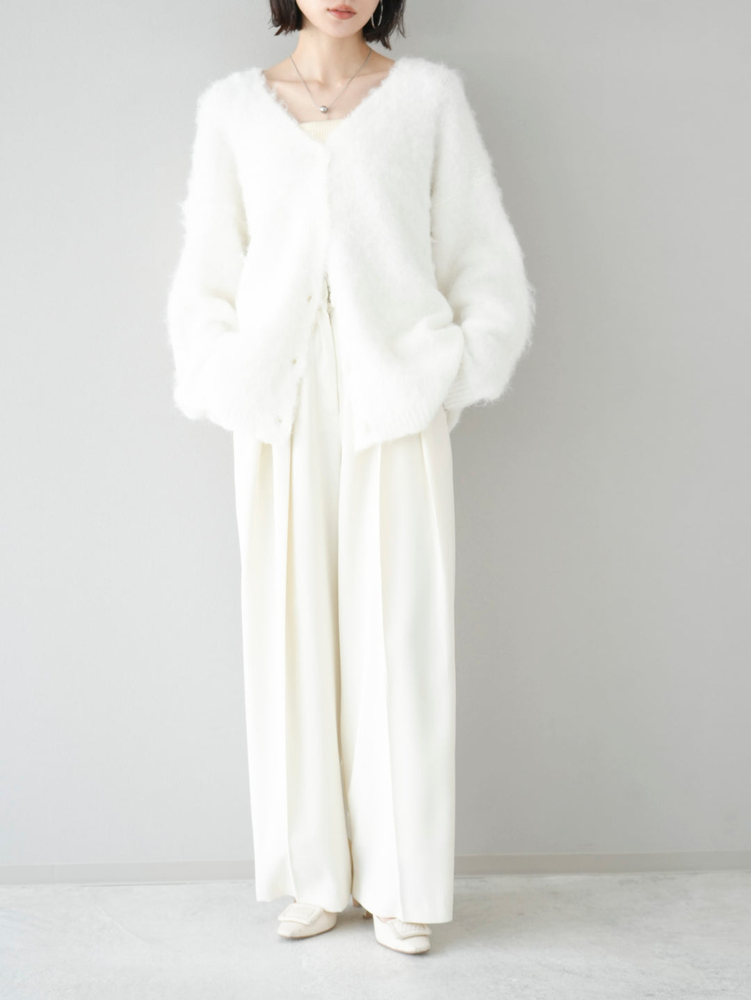 [Pre-order] Wool blend mohair touch shaggy knit cardigan/off-white
