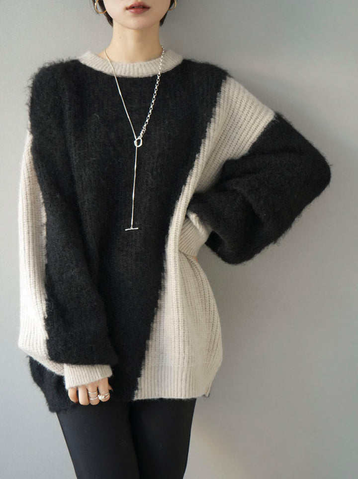 [Pre-order] Volume sleeve knit with different material and color combination/Black