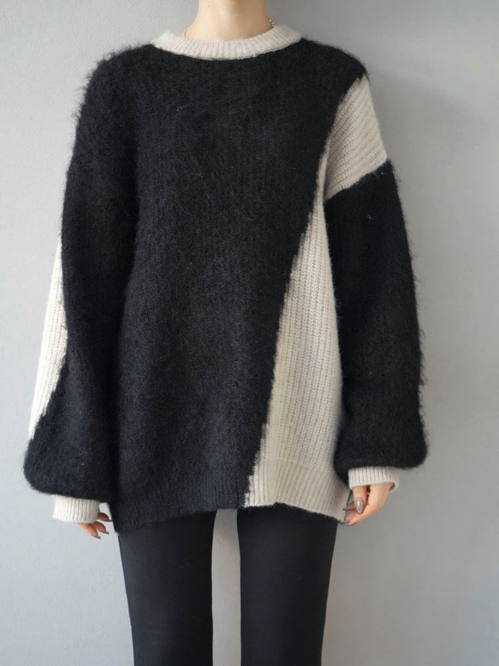 [Pre-order] Volume sleeve knit with different material and color combination/Black