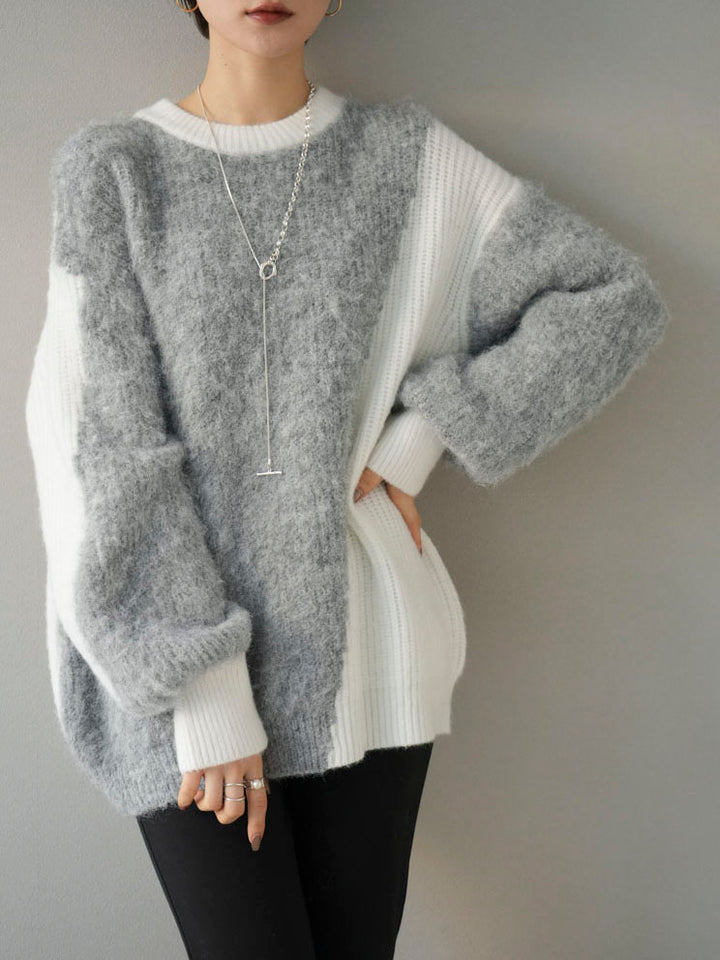 [Pre-order] Volume sleeve knit with different material and color combination/gray