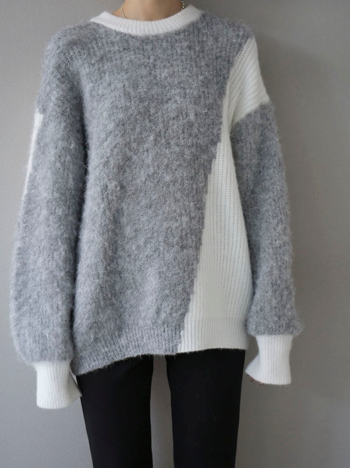 [Pre-order] Volume sleeve knit with different material and color combination/gray