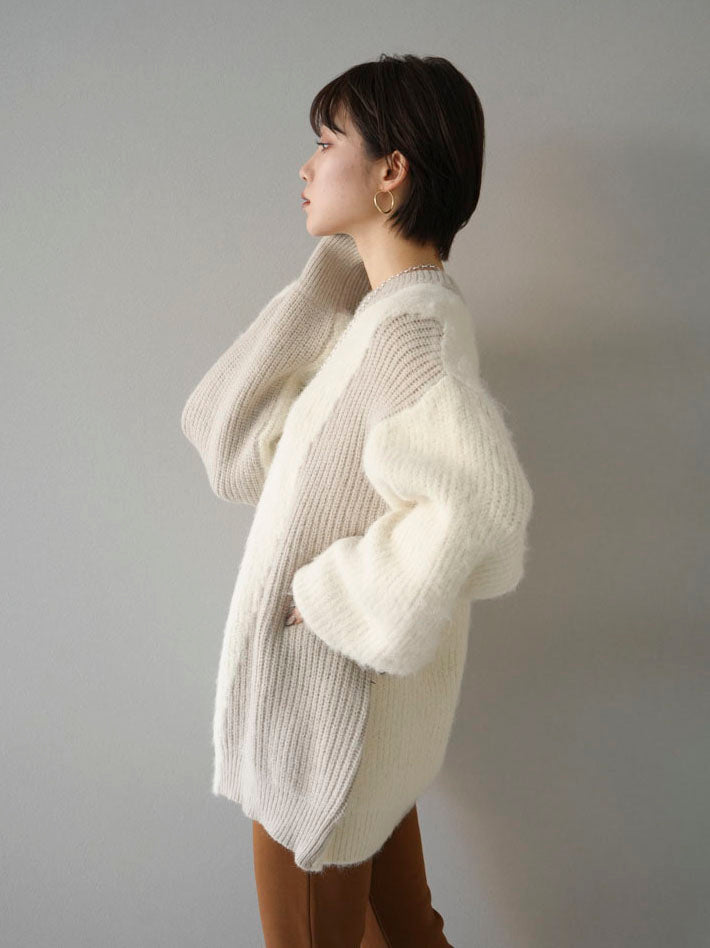 [Pre-order] Volume sleeve knit with different material and color combinations/ivory