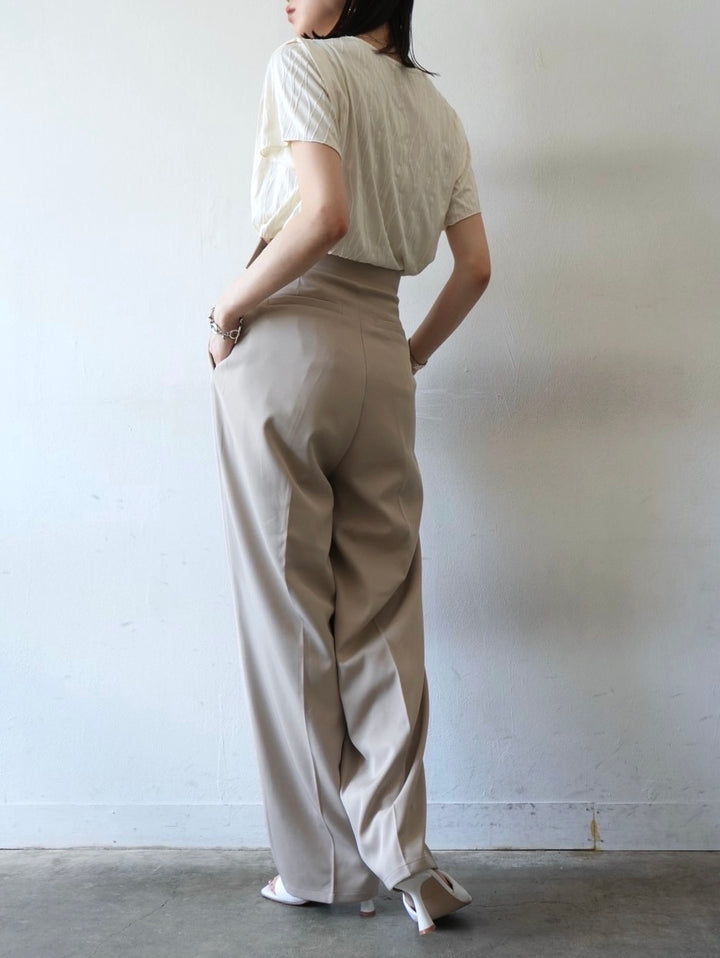 Waist tape wrap design wide pants/greyish beige