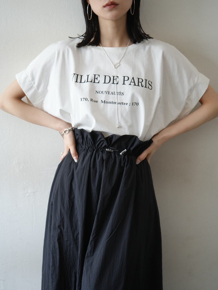 Nylon drawstring design maxi skirt/black