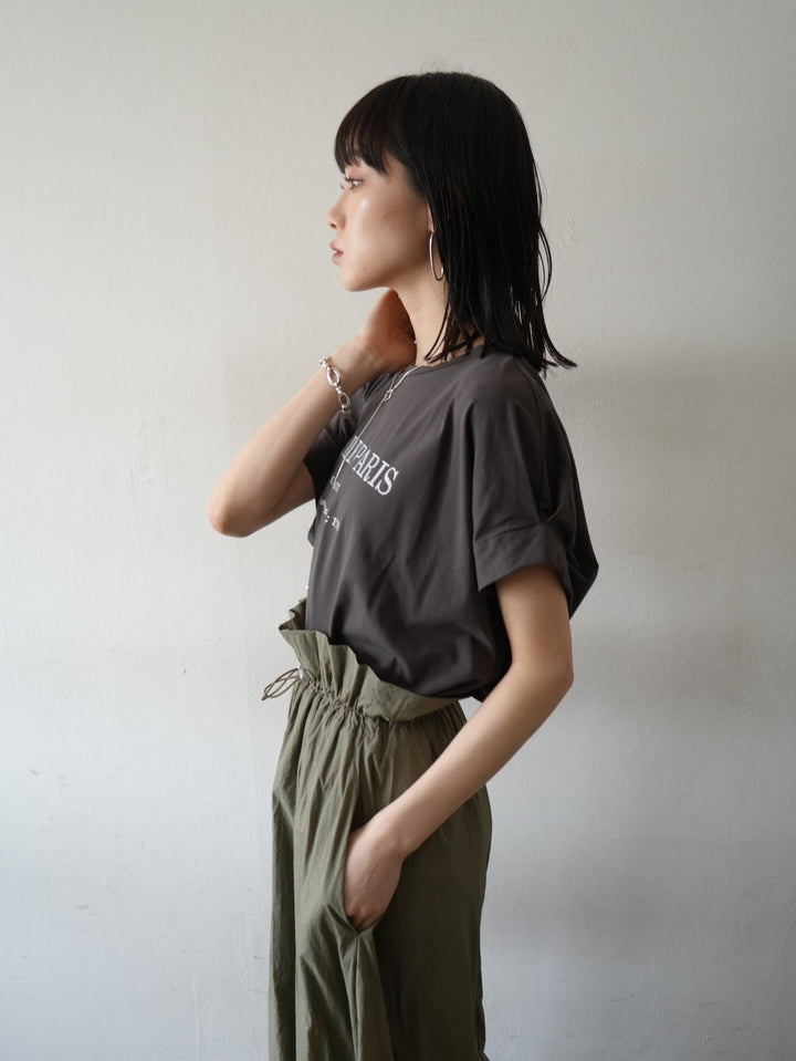 Nylon drawstring design maxi skirt/khaki