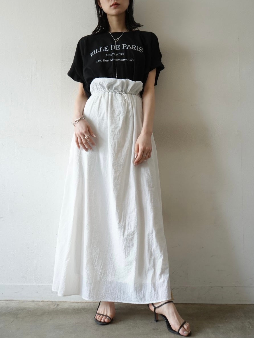 Nylon drawstring design maxi skirt/off-white