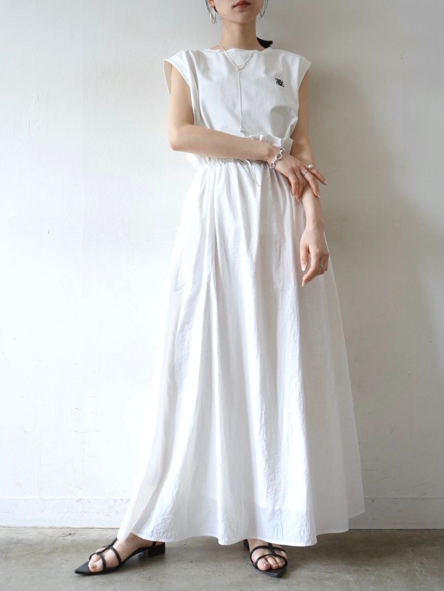 Nylon drawstring design maxi skirt/off-white