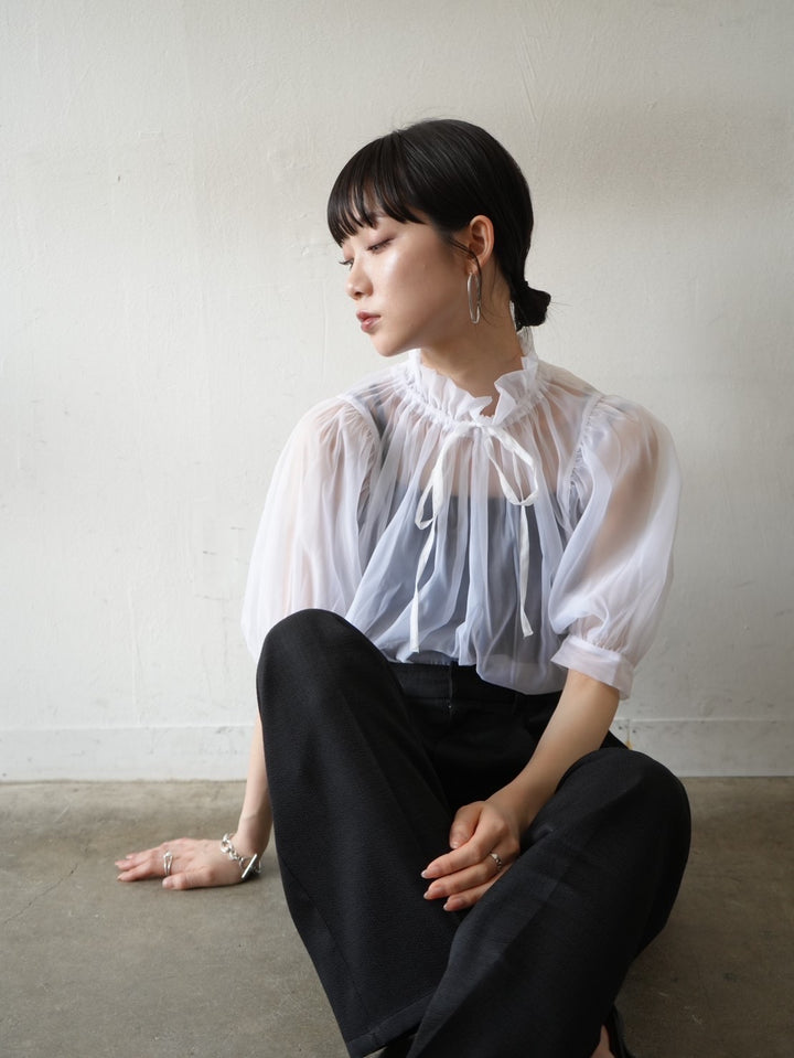 [Gift Campaign] Organdy Half Sleeve Blouse/White