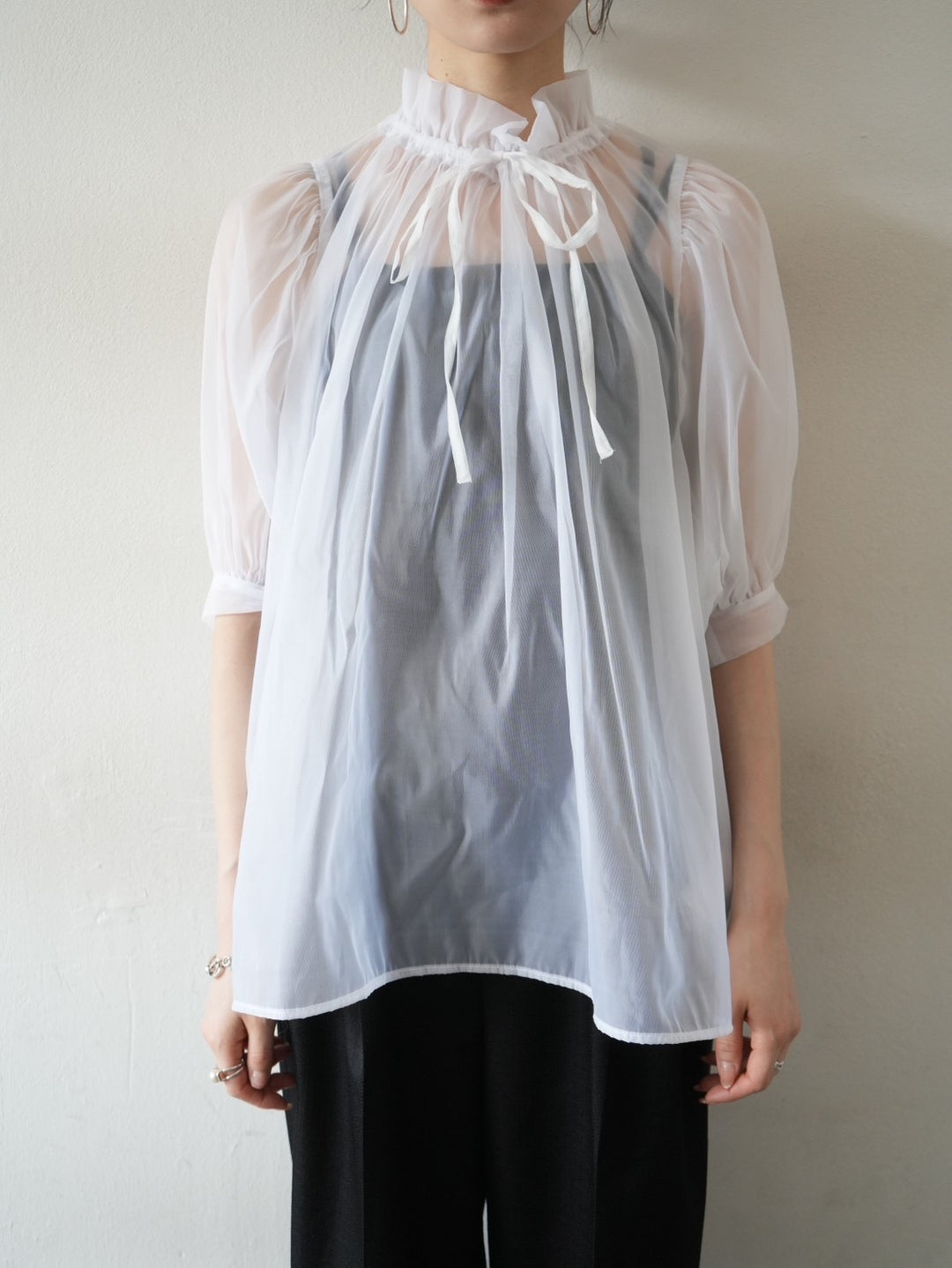 [禮品項目] 透明紗半袖襯衫/白色