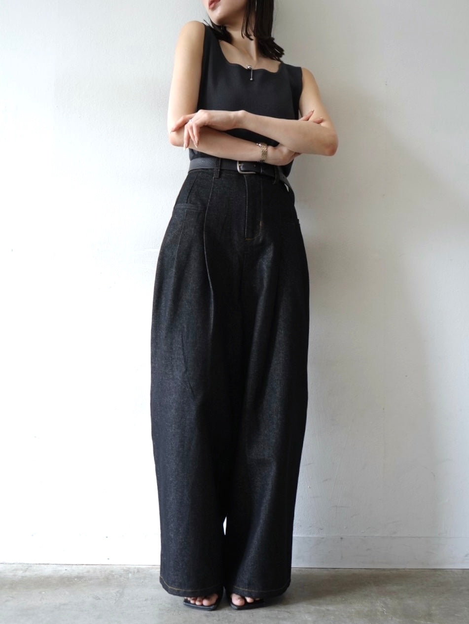 [Pre-order] Double-pleated denim wide pants/black