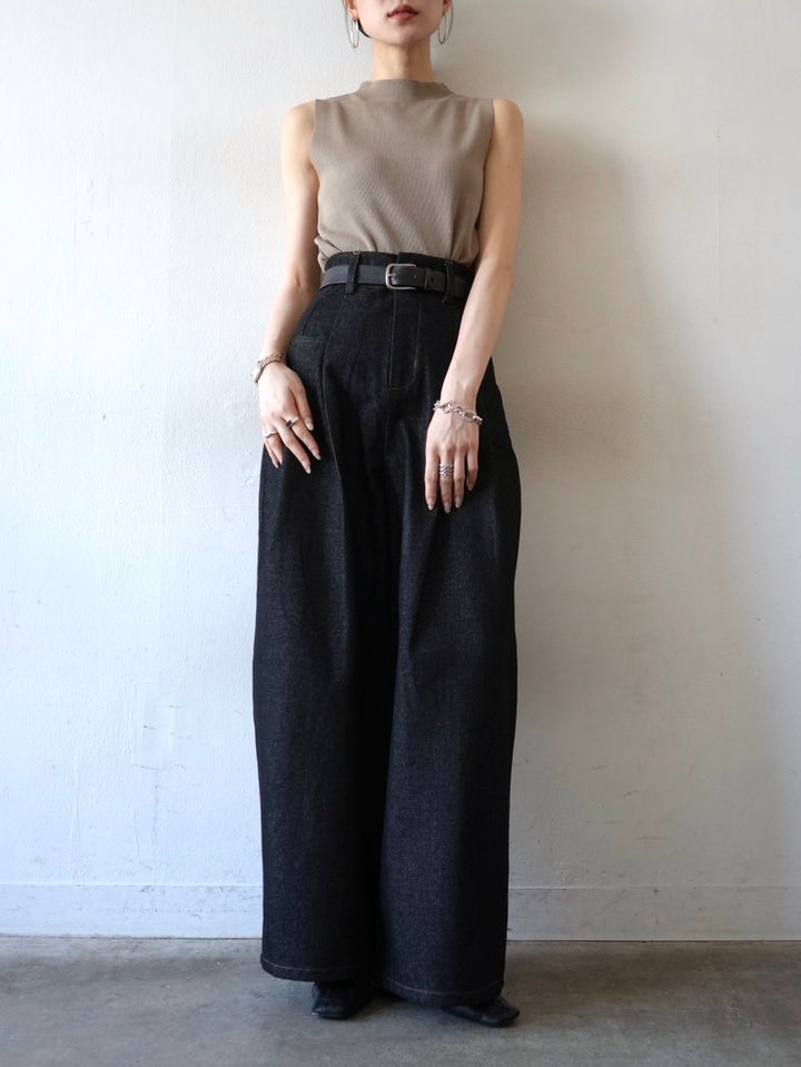 [Pre-order] Double-pleated denim wide pants/black
