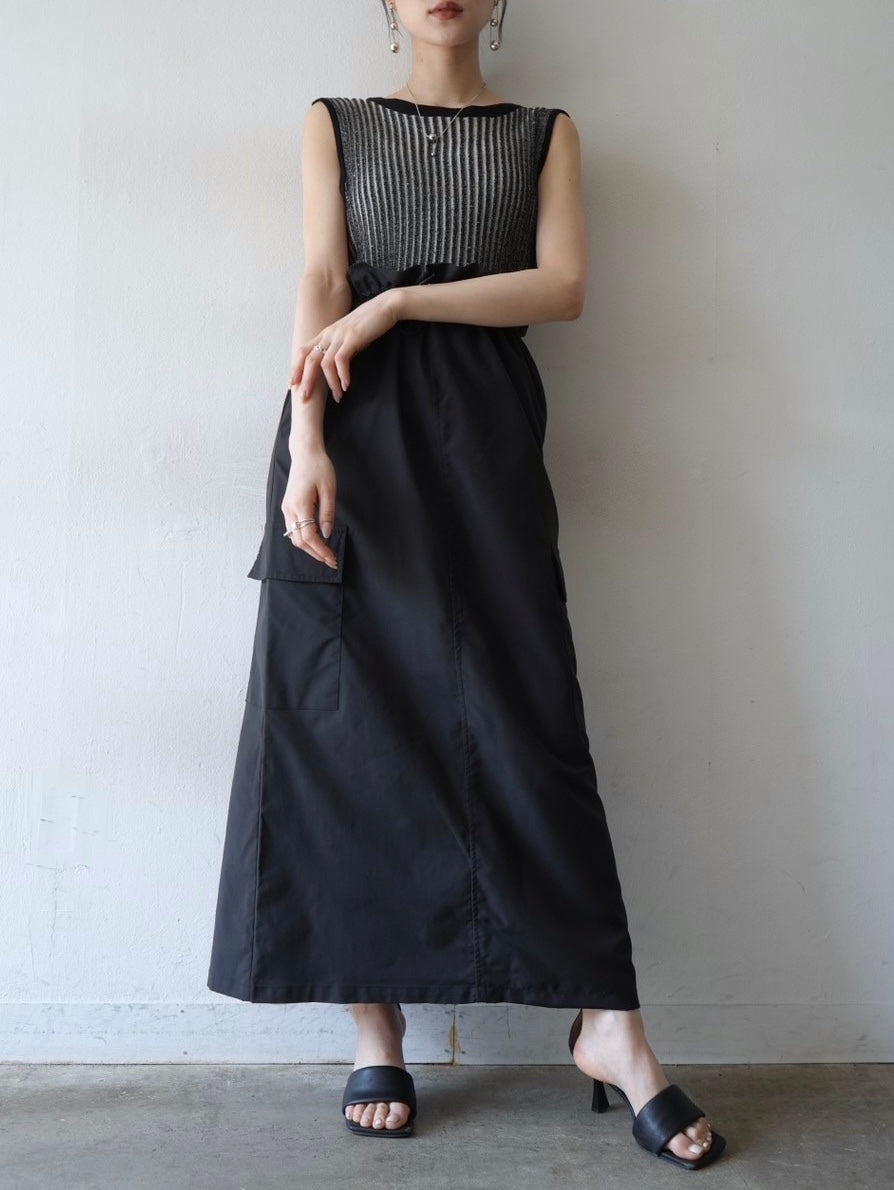 予約]ノースリーブストライプニットトップス/ブラック – Lumier