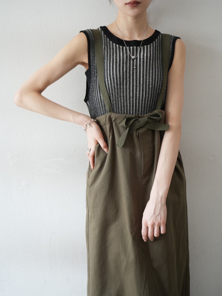 [Pre-order] Sleeveless striped knit top/black