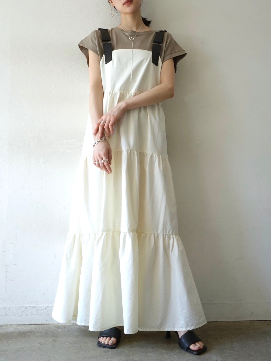 Nylon tiered dress/ivory