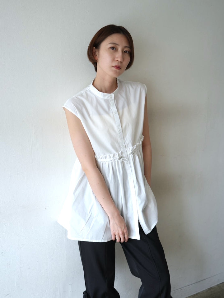 [Pre-order] Waist Gathered Tunic Blouse/Off-White