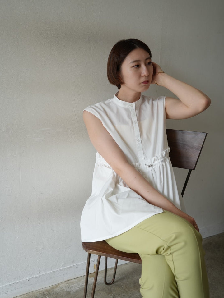 [Pre-order] Waist Gathered Tunic Blouse/Off-White