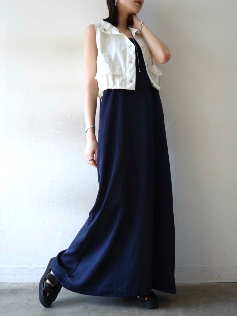 ダブルストラップサテンIラインキャミワンピース/ネイビー – Lumier