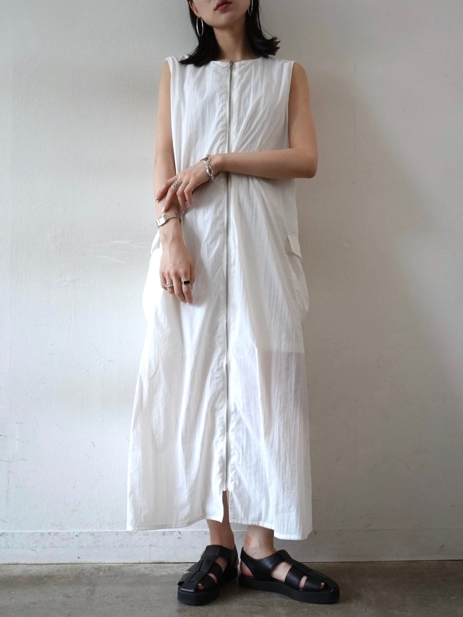 Front Zip Nylon Cargo Dress/Ivory