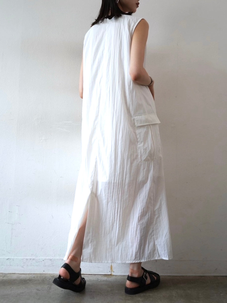 Front Zip Nylon Cargo Dress/Ivory