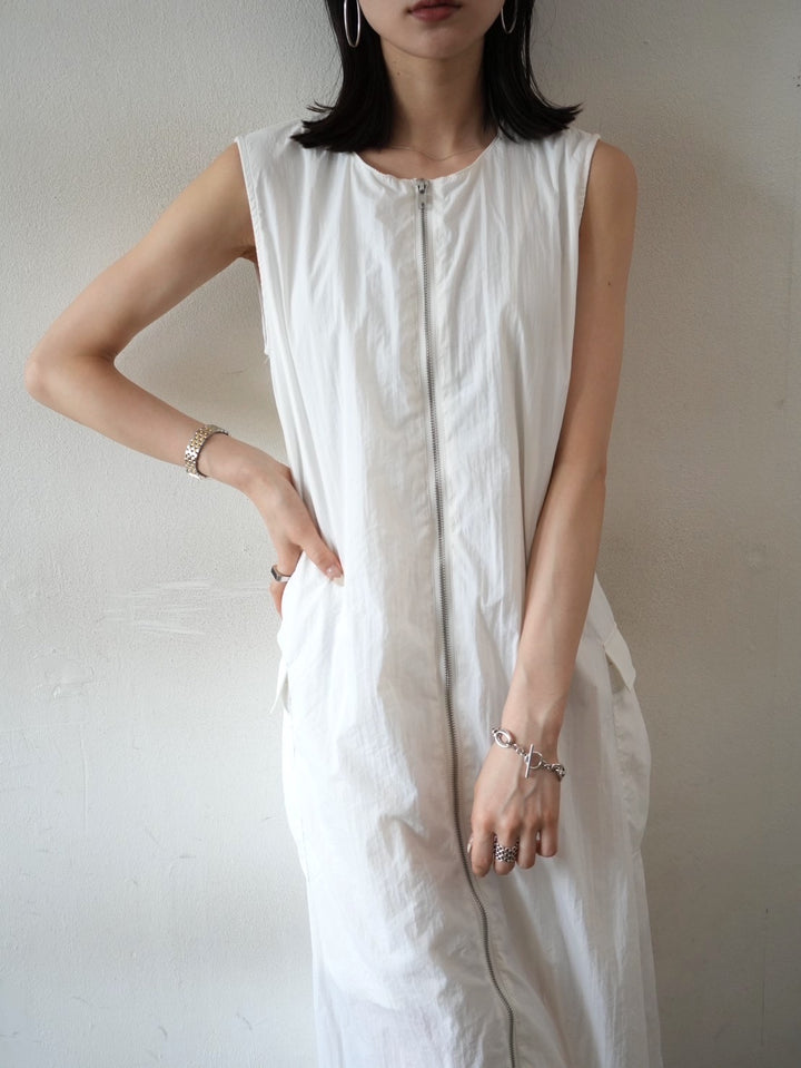 Front Zip Nylon Cargo Dress/Ivory