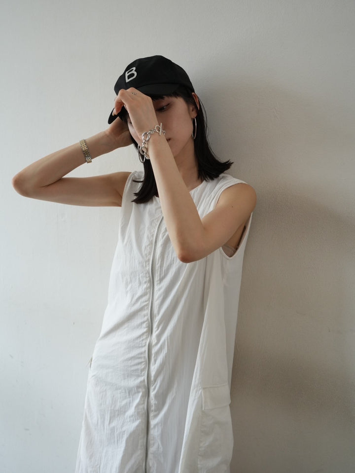 Front Zip Nylon Cargo Dress/Ivory