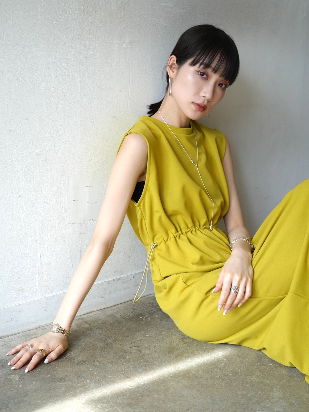 [Pre-order] Gathered waist ponte dress/yellow