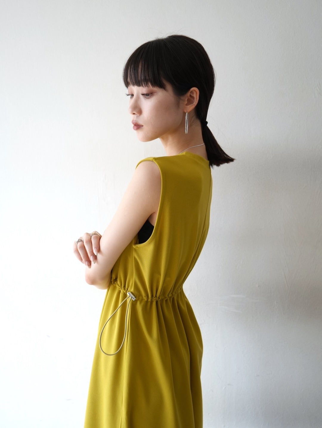 【預訂】收腰雙色洋裝/黃色