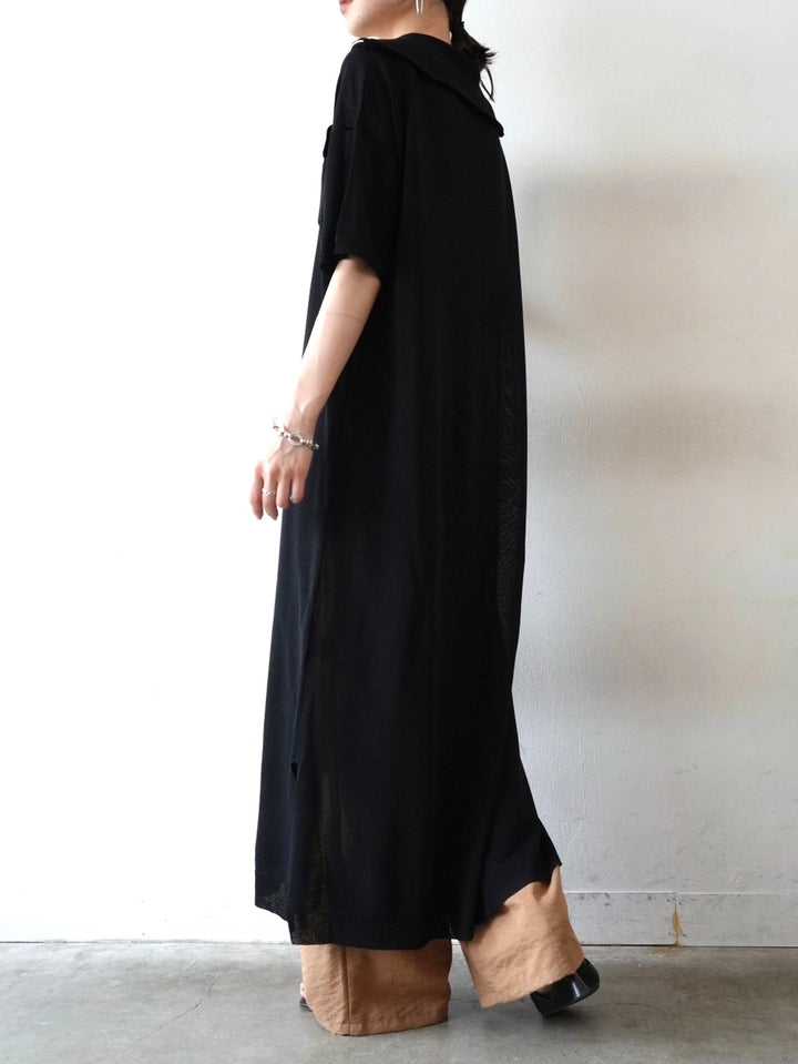 Half-zip sheer knit dress/black