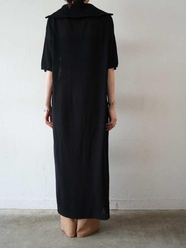 Half-zip sheer knit dress/black