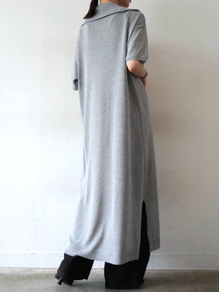 Half-zip sheer knit dress/gray