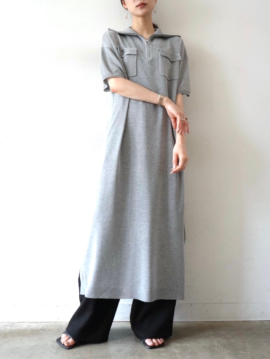 Half-zip sheer knit dress/gray