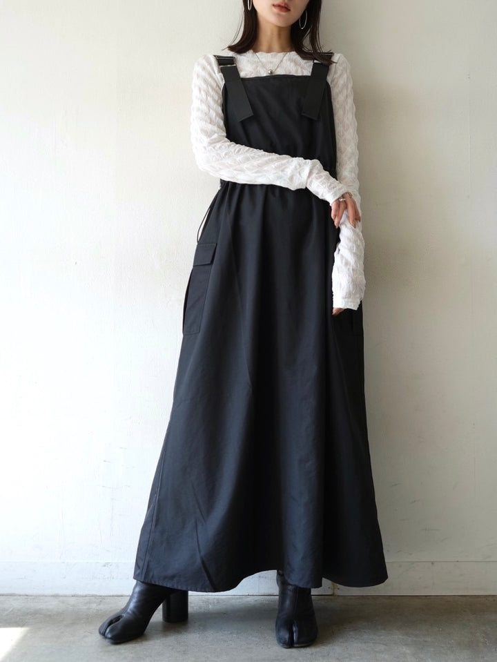 [Pre-order] Nylon waist gathered dress/Black