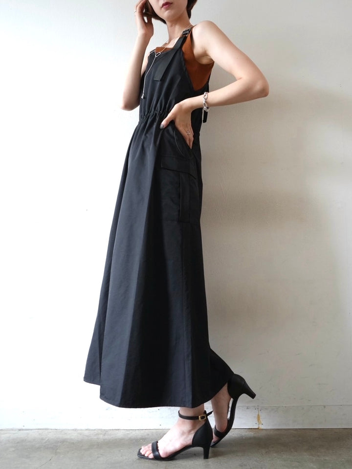 [Pre-order] Nylon waist gathered dress/Black