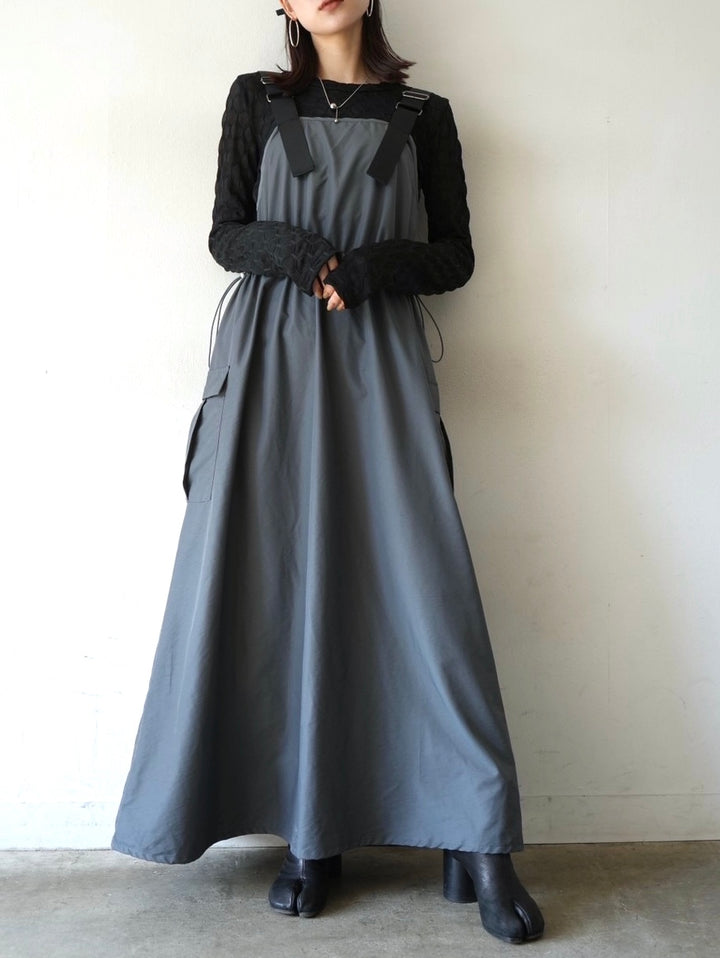 [Pre-order] Nylon waist gathered dress/charcoal