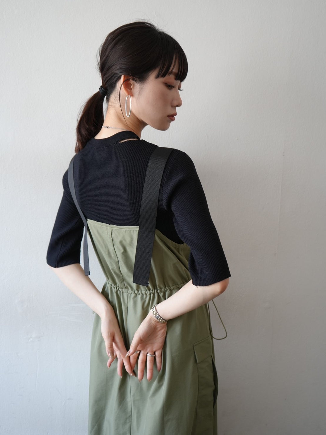 [Pre-order] Nylon waist gathered dress/khaki