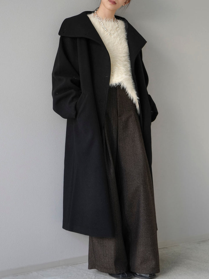 [Pre-order] Wool Touch Big Stand Long Coat/Black