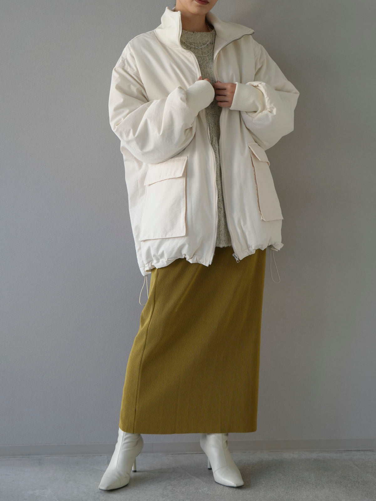 予約]リブスタンドカラービッグポケットオーバーブルゾン/アイボリー