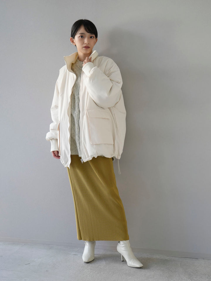 [Pre-order] Ribbed stand-up collar big pocket overblouson/ivory