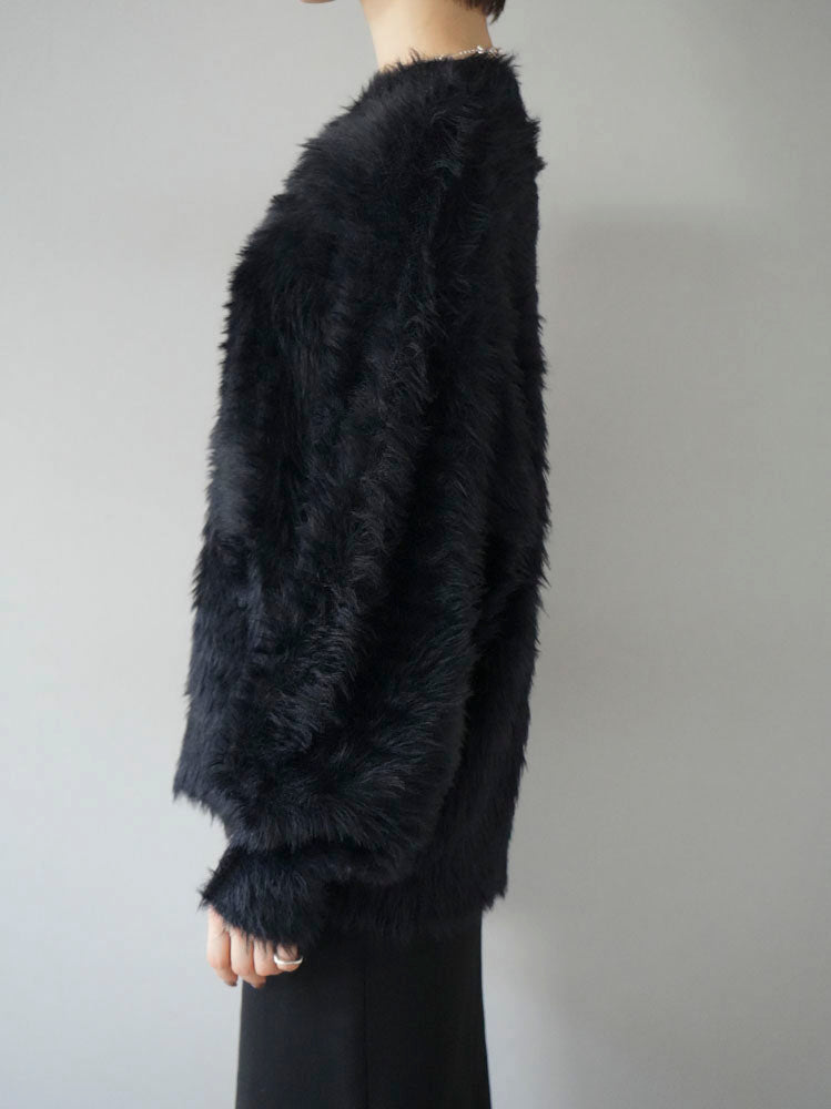 Pre-order] Petite neck volume sleeve shaggy knit/black – Lumier