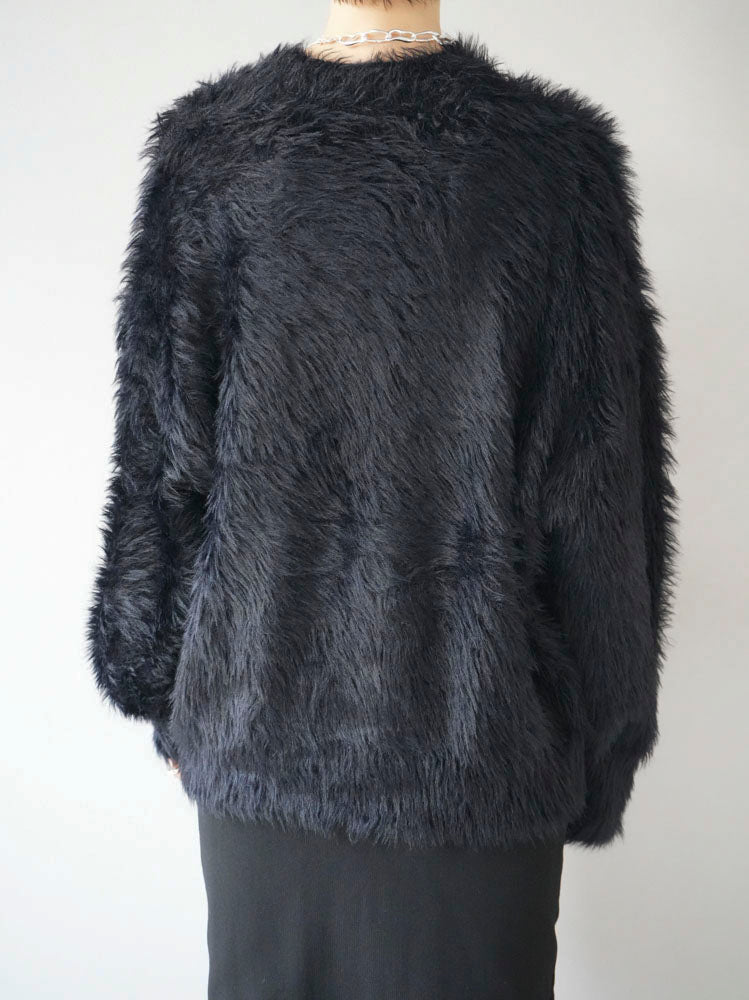 【預訂】小頸捲袖毛茸茸針織/黑色