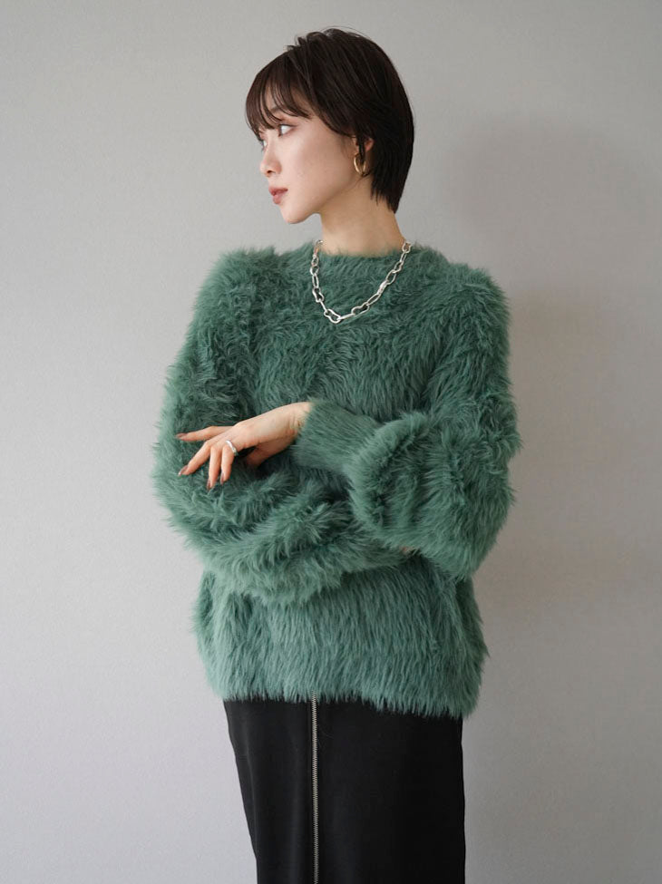 Pre-order] Petite neck volume sleeve shaggy knit/green – Lumier