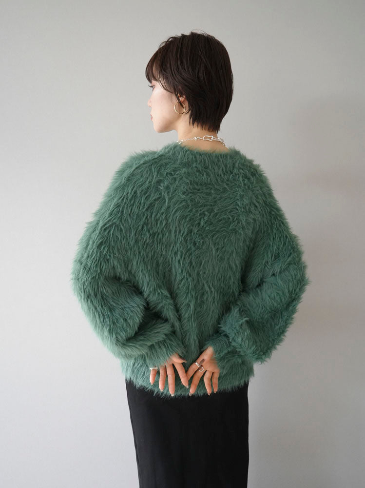 [Pre-order] Petite neck volume sleeve shaggy knit/green