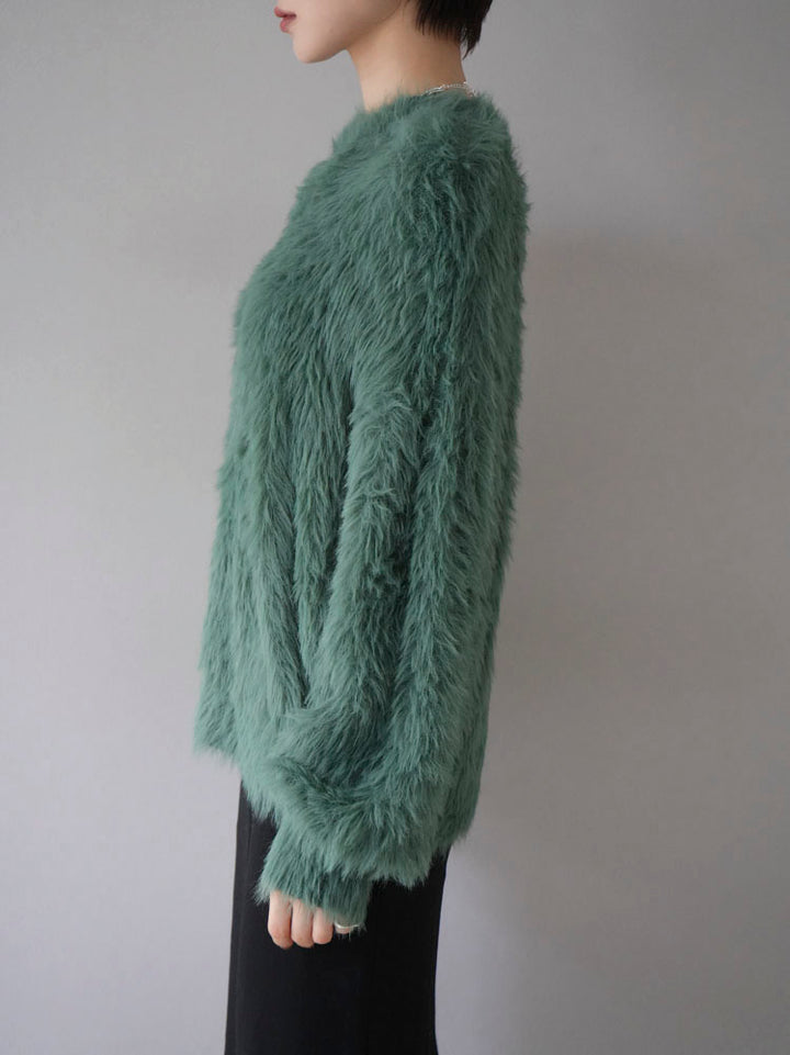 [Pre-order] Petite neck volume sleeve shaggy knit/green