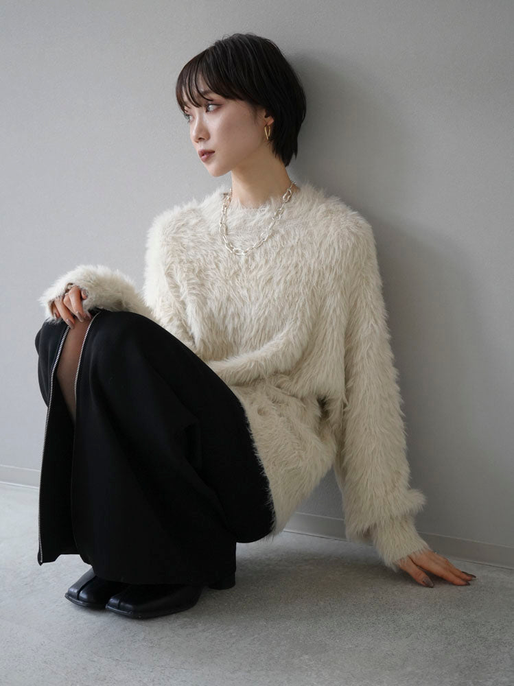 Pre-order] Petite neck volume sleeve shaggy knit/ivory – Lumier